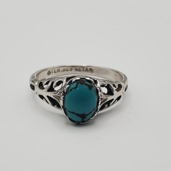 Seta Sterling Silver Vintage 925 Solitaire Blue Gem Ring Size 7.5 - Picture 2 of 8